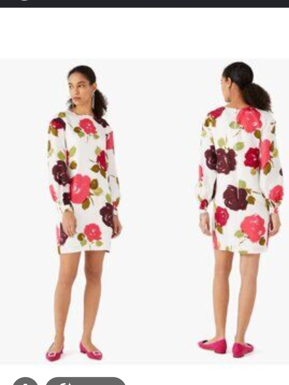 kate spade White Long-Sleeve Floral Shift Dress with Pink & Burgundy Blooms